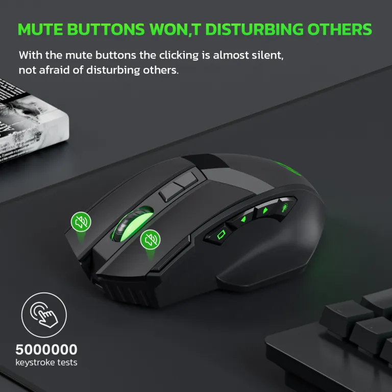 ماوس گیمینگ بی‌سیم بلوتوثی بی‌صدا با شارژ بی‌سیم 10 کلید و نور RGB 4800DPI