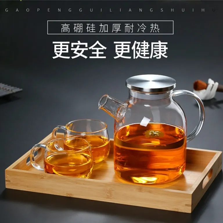 قوری شیشهای خانگی مقاوم به حرارت بالا برای جوشاندن آب، مناسب دم کردن چای با صافی، قوری چای گلدار، قابل استفاده روی شعله مستقیم، از جنس بوروسیلیکات