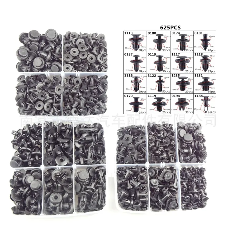 جعبه‌ای کراس بورد گیره خودرو 620pcs کیت اتصال دهنده ثابت خودرو، پرچ و گیره سپر و گلگیر