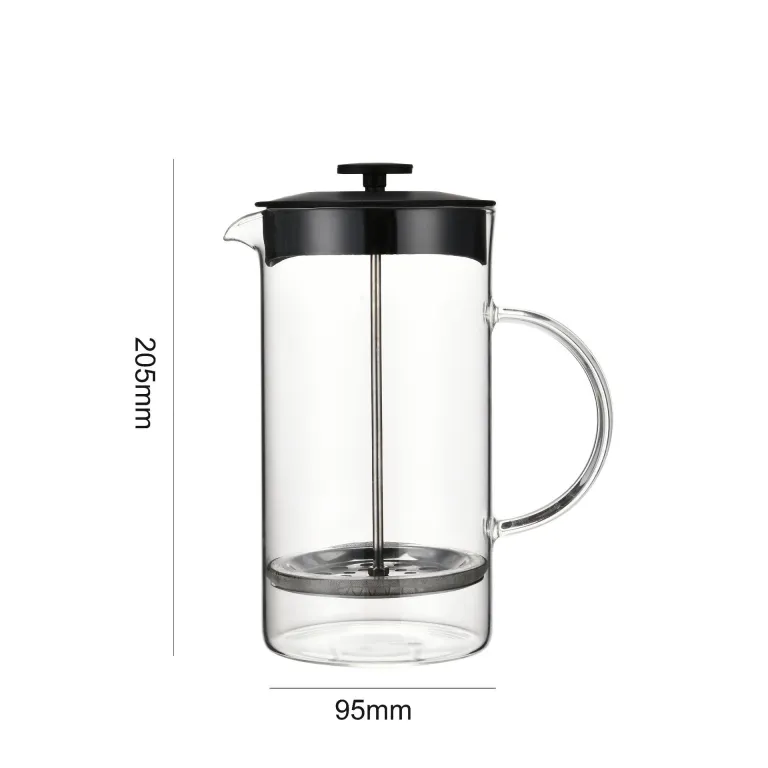 فرنچ پرس شیشه‌ای قهوه‌ساز ضخیم، ابزار دم‌آوری قهوه دستی، کف‌ساز شیر و قوری چای خانگی