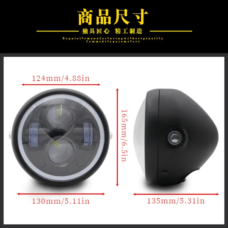 چراغ جلوی LED موتورسیکلت برون‌مرزی، چراغ جلوی رترو اصلاح‌شده با چشم فرشته‌ای، چراغ جلوی فلزی LED