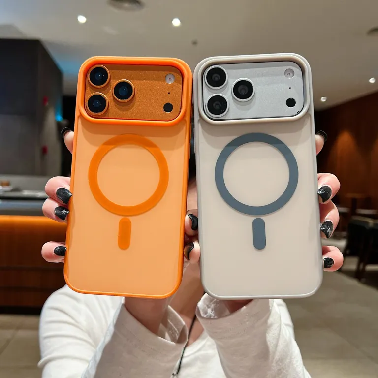 قاب گوشی مغناطیسی با روکش مخملی 17PROMAX ضد ضربه با طراحی دو رنگ مناسب برای iPhone18 محافظ آکریلیک اپل