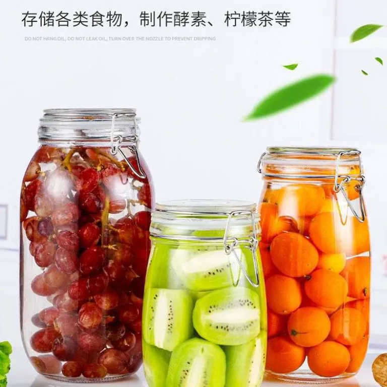 ظرف شیشه‌ای درب‌دار کلیپسی خانگی برای نگهداری چای، غلات، ترشی و کنسرو، مناسب فروش عمده و صادرات