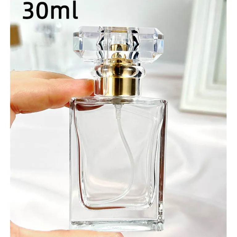 بطری تقسیم عطر با درپوش چوبی، بطری عطر قابل حمل لوکس با ظرفیت بالا، بطری خالی پمپی شیشه‌ای شفاف جایگزین