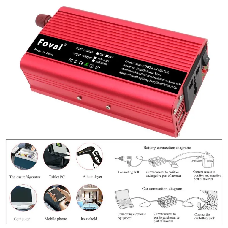 اینورتر خودرو موج اصلاح‌شده نقره‌ای پرفروش 150W تا 2000W تبدیل DC12V به AC220V