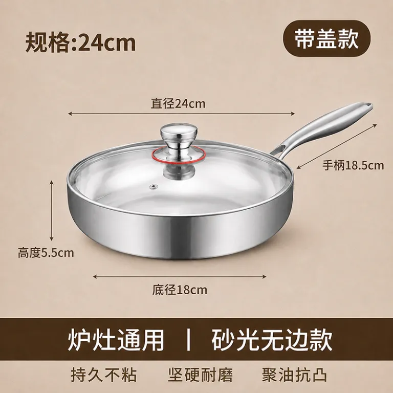 ماهیتابه استیل سه لایه 304 نچسب بدون پوشش مخصوص پنکیک و استیک