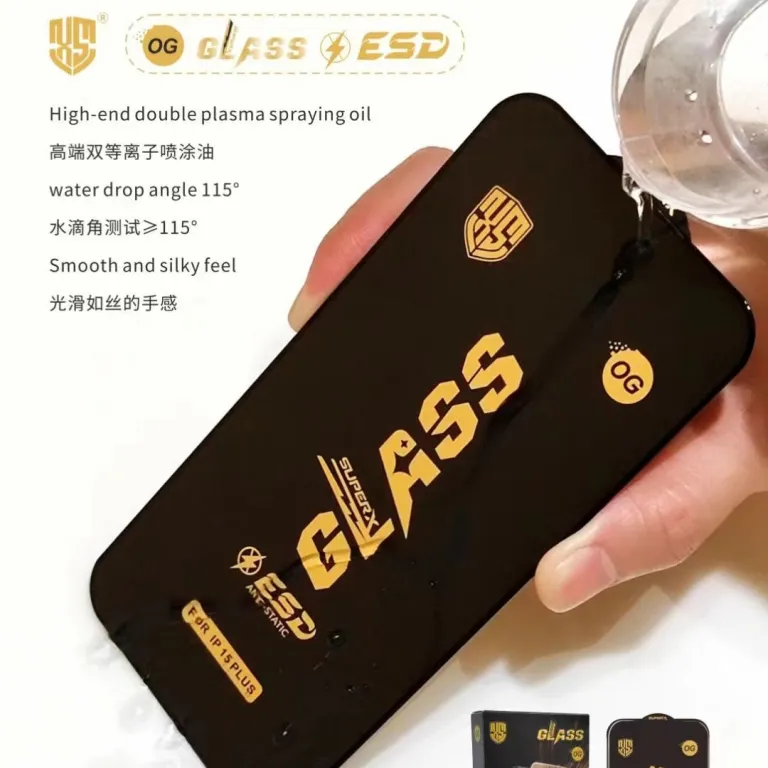 گلس OG Glass ضد الکتریسیته ساکن با لبه خمیده فوق‌العاده بزرگ مناسب آیفون 17 16 15/Pro Max
