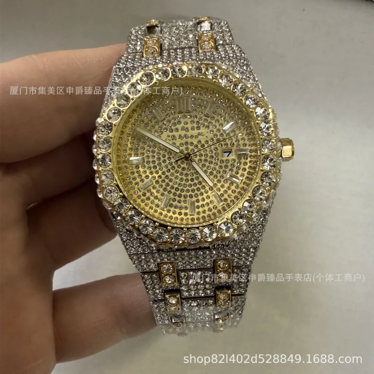 2025 ساعت مردانه باکیفیت تمام الماس AP، پرفروش در Dunhuang و AliExpress، شیک و مد روز، موتور کوارتز، عرضه مستقیم از کارخانه