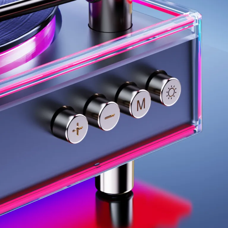 گرامافون جدید با بلوتوث و اسپیکر، نورپردازی RGB خیره‌کننده، دکوری با چراغ LED، اسپیکر کوچک خانگی