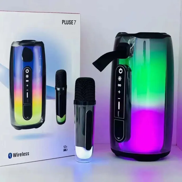 اسپیکر بلوتوثی پالسی 7Pro با نورپردازی محیطی رومیزی، میکروفون کارائوکه قابل حمل