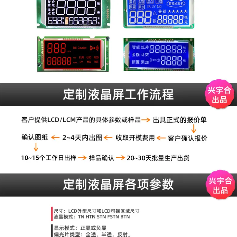 ماژول LCD سفارشی برای دستگاه شمارش اسکناس 3.2 اینچ صفحه نمایش سگمنتی و دیجیتال LCM