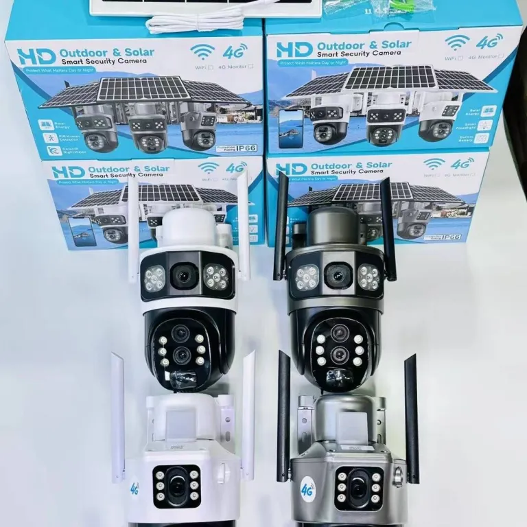 V380دوربین خورشیدی4G سه‌لنزی دو تصویره تفنگی-گوی10 زوم باتری کم‌مصرف مانیتور بی‌سیم