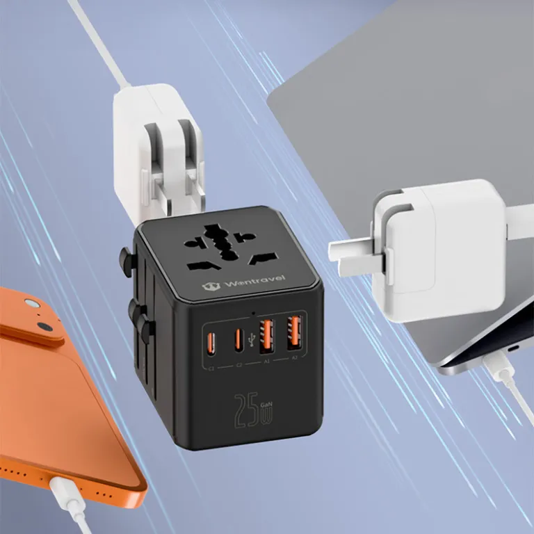 مبدل چندکاره برق کارخانه 25W شارژ سریع 3AC پریز استاندارد اروپا مبدل چندمنظوره تبدیل برق جهانی