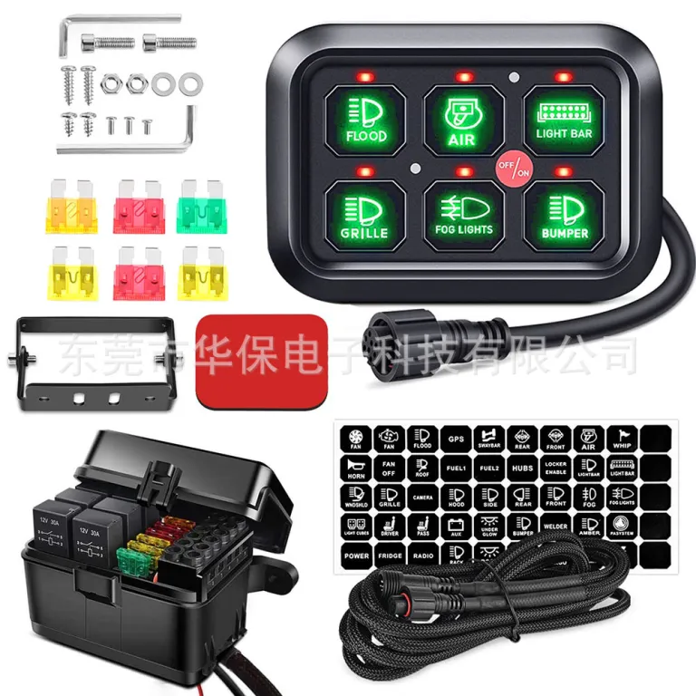 جعبه کنترل چراغهای LED اصلاحشده جیپ رانگلر، پنل کلید 6 کاناله با فیوز و رله