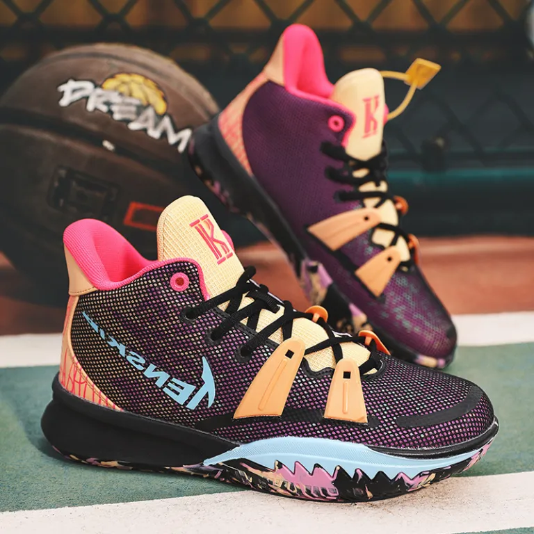 کفش بسکتبال مردانه 7 دو رنگ مخصوص بازی سیمان سفید با صدای اصطکاک، فرمول ریاضی، تنفس‌پذیر، سایز کوچک 34 کفش بچگانه 8
