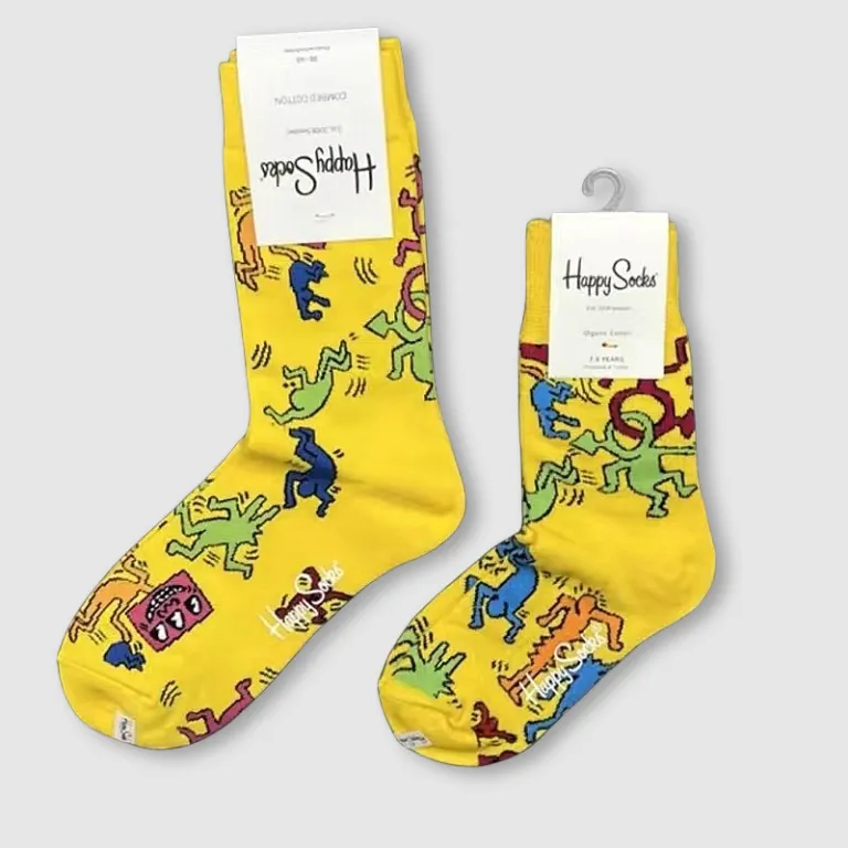 جوراب بچگانه HappySocks طرح کارتونی ساق متوسط مدل هایپی مناسب دختر و پسر برای استفاده بیرون از منزل طرح بامزه عمده و خانوادگی