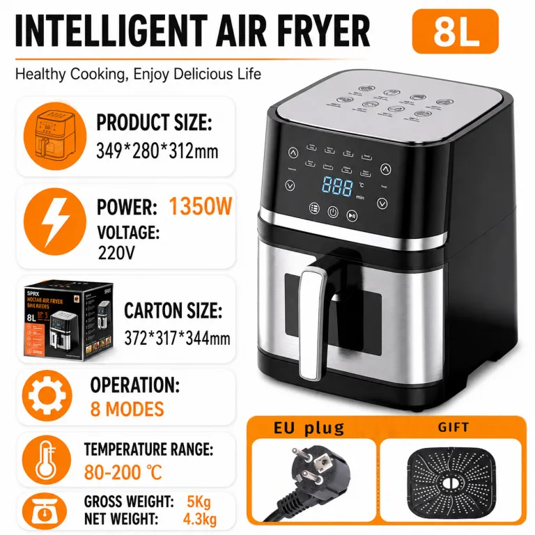 2026 سرخ‌کن بدون روغن مدل جدید خانگی، دستگاه چندکاره سرخ‌کن و فر airfryer سفارشی 6 لیتر