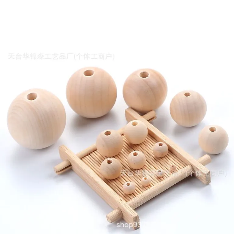 6-40mm مهره‌های چوبی گرد رنگ چوب طبیعی از چوب هِم‌لاک، مهره‌های فله DIY عمده برای زیورآلات و اسباب‌بازی، سوراخ بزرگ، تولید کارخانه