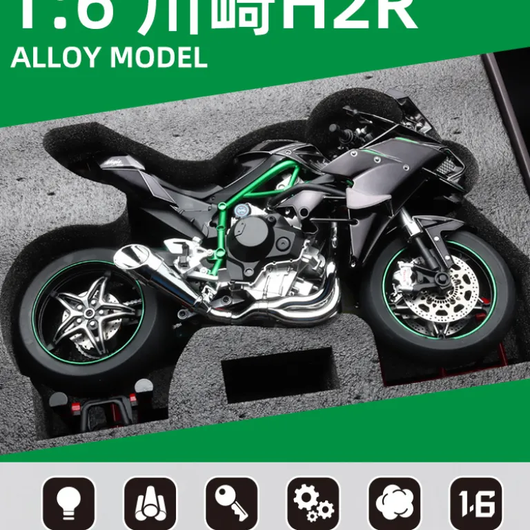 سایز بزرگ 1:6 کاوازاکی H2R مدل موتورسیکلت آلیاژی با قابلیت استارت و جرقه، اسباب‌بازی پسرانه