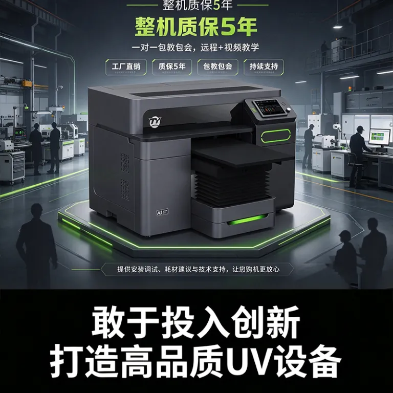 پرینتر UV کوچک A3 با موقعیت‌یابی بصری i3200 برای چاپ روی اکریلیک، فلز، پلاک، پی‌وی‌سی، چوب و استوانه