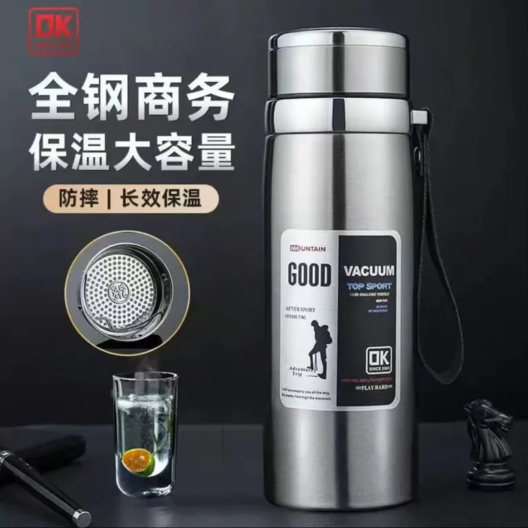 قمقمه نگهدارنده دما استیل ضدزنگ 316 قابل حمل خودرو و فضای باز با بند و ظرفیت بالا، مناسب محیط کار