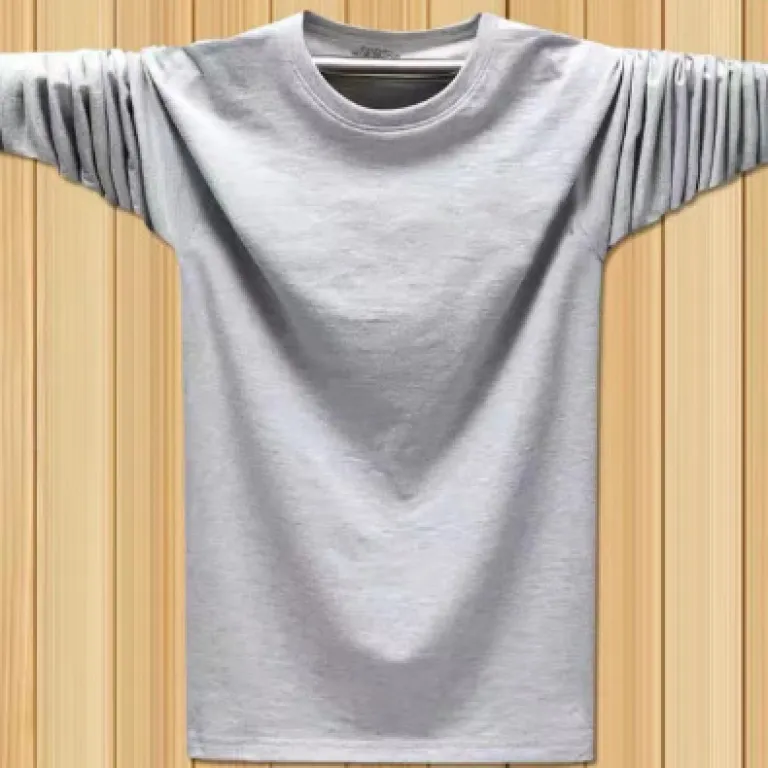 تی‌شرت مردانه گشاد سایز بزرگ برای کارگران، آستین‌بلند ابریشم یخی تابستانی، یقه گرد نازک، مشکی ساده