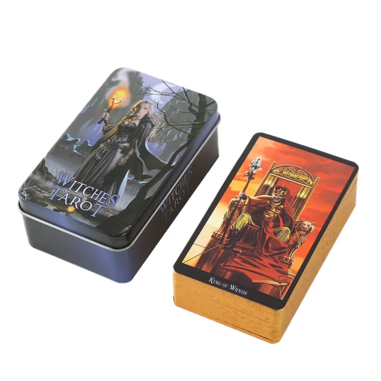 تاروت با روکش طلا جعبه فلزی لوکس Tarot Cards Deck همراه با دفترچه راهنمای کاغذی