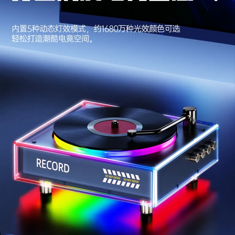 گرامافون جدید با بلوتوث و اسپیکر، نورپردازی RGB خیره‌کننده، دکوری با چراغ LED، اسپیکر کوچک خانگی