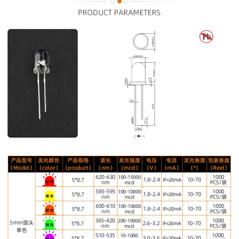 5mm ال‌ای‌دی دیپ f5 دیود نورانی سفید سرگرد مخصوص نشانگر 5mm ال‌ای‌دی دیپ
