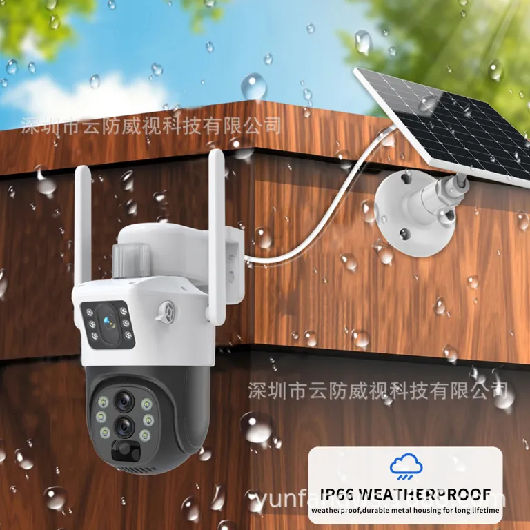V380دوربین خورشیدی4G سه‌لنزی دو تصویره تفنگی-گوی10 زوم باتری کم‌مصرف مانیتور بی‌سیم