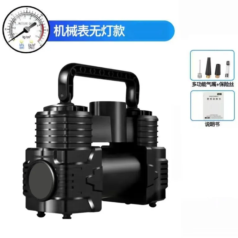 پمپ باد خودرو برقی دو سیلندر پرقدرت قابل حمل لئو برای لاستیک خودرو و موتورسیکلت 12V