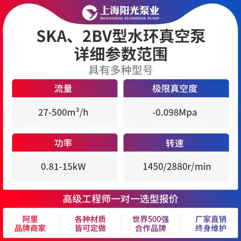 پمپ خلأ SKA، پمپ خلأ حلقه آبی مدل 2BV برای مکش و گردش آب با فشار منفی، محصول شرکت پمپ شانگهای سان‌شاین، بیعانه