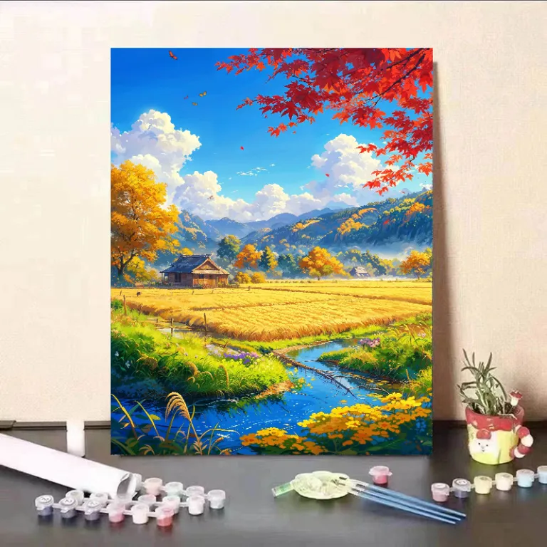 نقاشی رنگ‌آمیزی با اعداد تابستانی میازاکی، کاردستی رنگ‌آمیزی آرامش‌بخش، تابلوی دکوری اتاق نشیمن به سبک اینس، مناسب هدیه