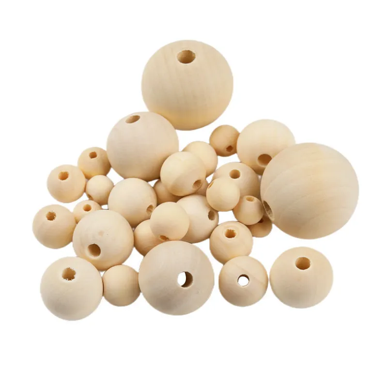 دستبند دست‌ساز مهره گرد چوب هلو مهره چوبی سوراخ‌دار 6-50mm لوازم جانبی DIY عمده