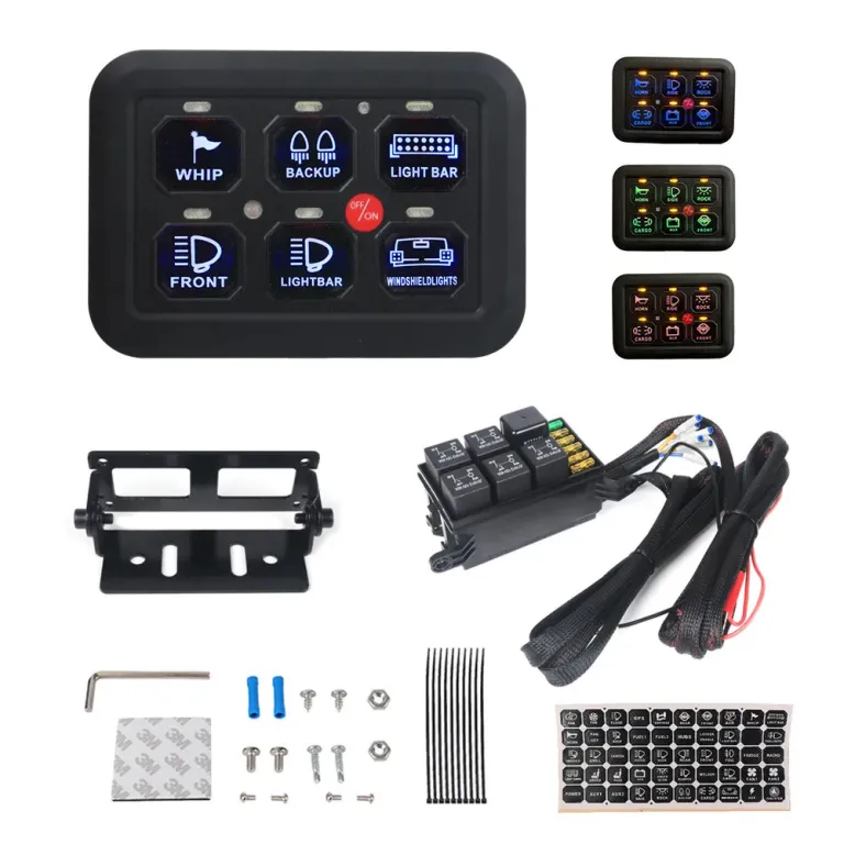 سیستم کنترل برق با فیوز و گروه کلید پنل 6 کاناله برای چراغهای LED اصلاحشده خودرو، مناسب جیپ رانگلر، UTV و کاروان