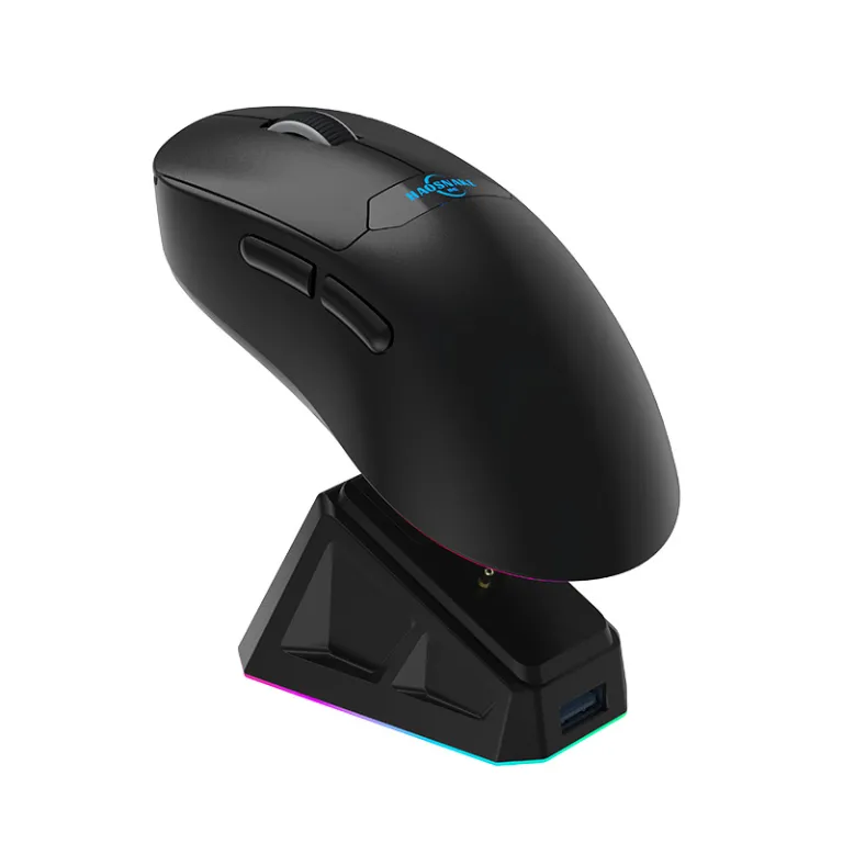 ماوس گیمینگ PAW3311 تراشه سهمُد سبک بی‌سیم صدادار ماوس RGB پایه شارژ مغناطیسی W001