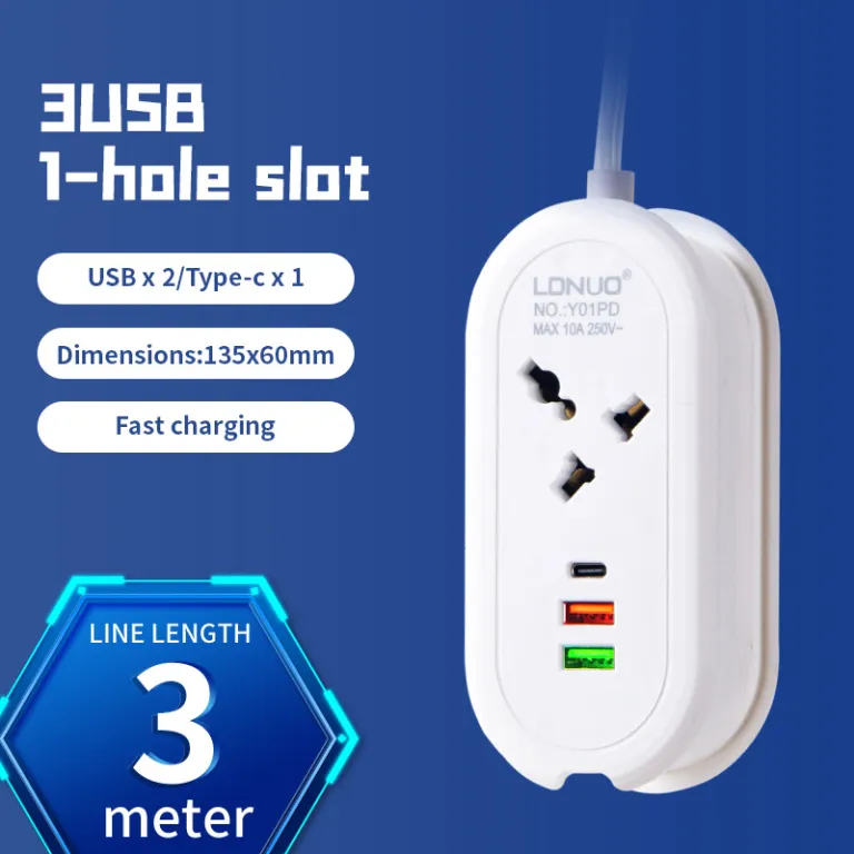 محافظ برق مسافرتی قابل حمل با پریز بریتانیایی و پورت‌های USB چندگانه، سیم‌دار