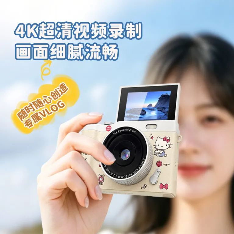 دوربین دیجیتال CCD اصل سانریو با صفحه چرخان طرح KITTY، هدیه مناسب برای دوست‌دختر، دوربین مبتدی دانش‌آموزی برای عکاسی و فیلم‌برداری