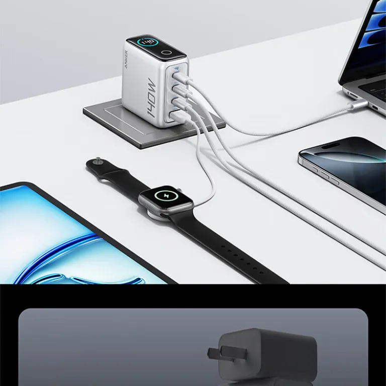 ست شارژر و کابل ANKER 140W گالیوم نیترید با دو نمایشگر هوشمند B2697