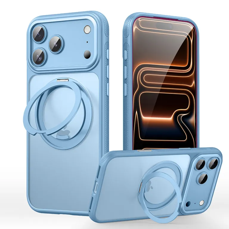 قاب گوشی پایه‌دار مناسب iPhone18Pro با پایه چرخشی مگنتی و لولای مقاوم اپل 17 دارای دکمه‌های سرخود