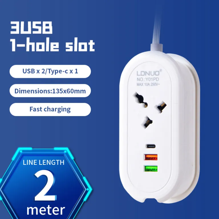 محافظ برق مسافرتی قابل حمل با پریز بریتانیایی و پورت‌های USB چندگانه، سیم‌دار
