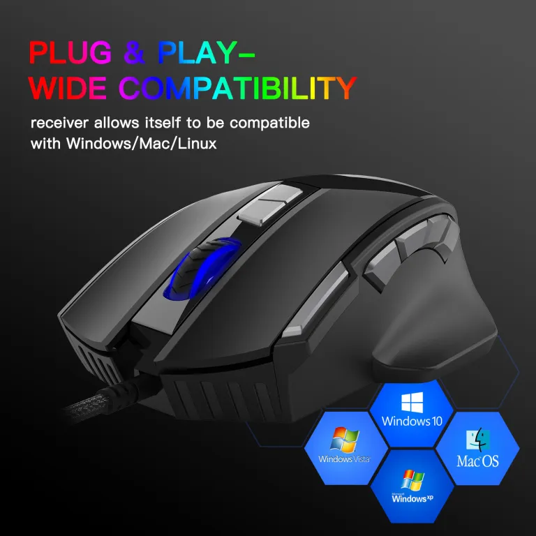ماوس گیمینگ بی‌سیم بلوتوثی بی‌صدا با شارژ بی‌سیم 10 کلید و نور RGB 4800DPI