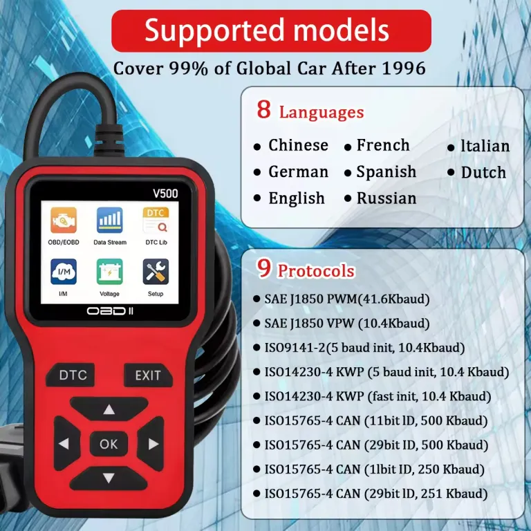 دستگاه عیب‌یاب خودرو OBD2 v500 کارت‌خوان کد خطا اسکنر مخصوص تجارت خارجی