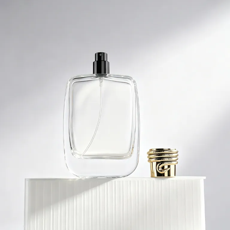 بطری خالی عطر مربعی ضخیم شیشه‌ای شفاف برای پر کردن مجدد، بطری اسپری فشاری لوازم آرایشی