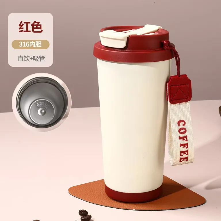 لیوان نگهدارنده دما با ظرفیت بالا و ظاهر زیبا، لیوان دخترانه با نی و درب، فنجان قهوه، لیوان دانش‌آموزی قابل حمل