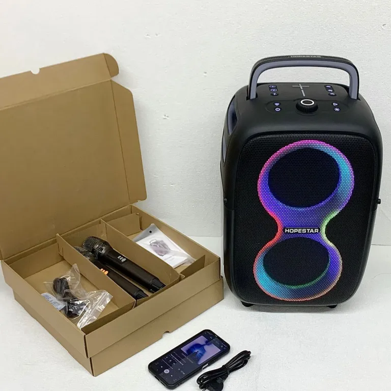 650W اسپیکر بلوتوثی بی‌سیم قابل حمل HOPESTAR PARTYONE CLUB با دو میکروفون دستی و نور RGB