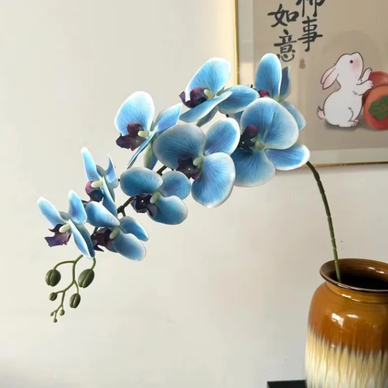 9 گل ارکیده پروانه‌ای مصنوعی با گلبرگ فیلمی 3D چاپی با حس لمس واقعی، گل ارکیده مصنوعی برای عروسی، گل‌آرایی و دکوراسیون منزل