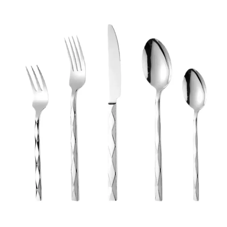ست کارد و چنگال هتل لوکس با دسته الماسی، چاقو و چنگال و قاشق استیک با دسته کریستالی5pcs
