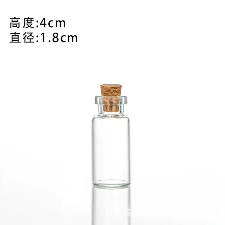 بطری داروی کوچک شیشه‌ای شفاف، بطری آرزو، بطری پیام شناور، بطری آویز تزئینی 1ml، بطری شیشه‌ای کوچک با درب چوب‌پنبه‌ای
