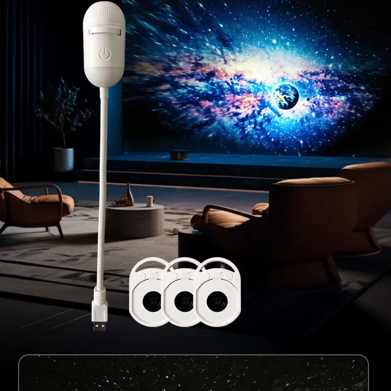چراغ خواب پروژکتور ستاره‌ای USB با نور گرم، دو حالته، همراه با انواع دیسک ستاره، محصول پرفروش کراس‌بردر، سیاره